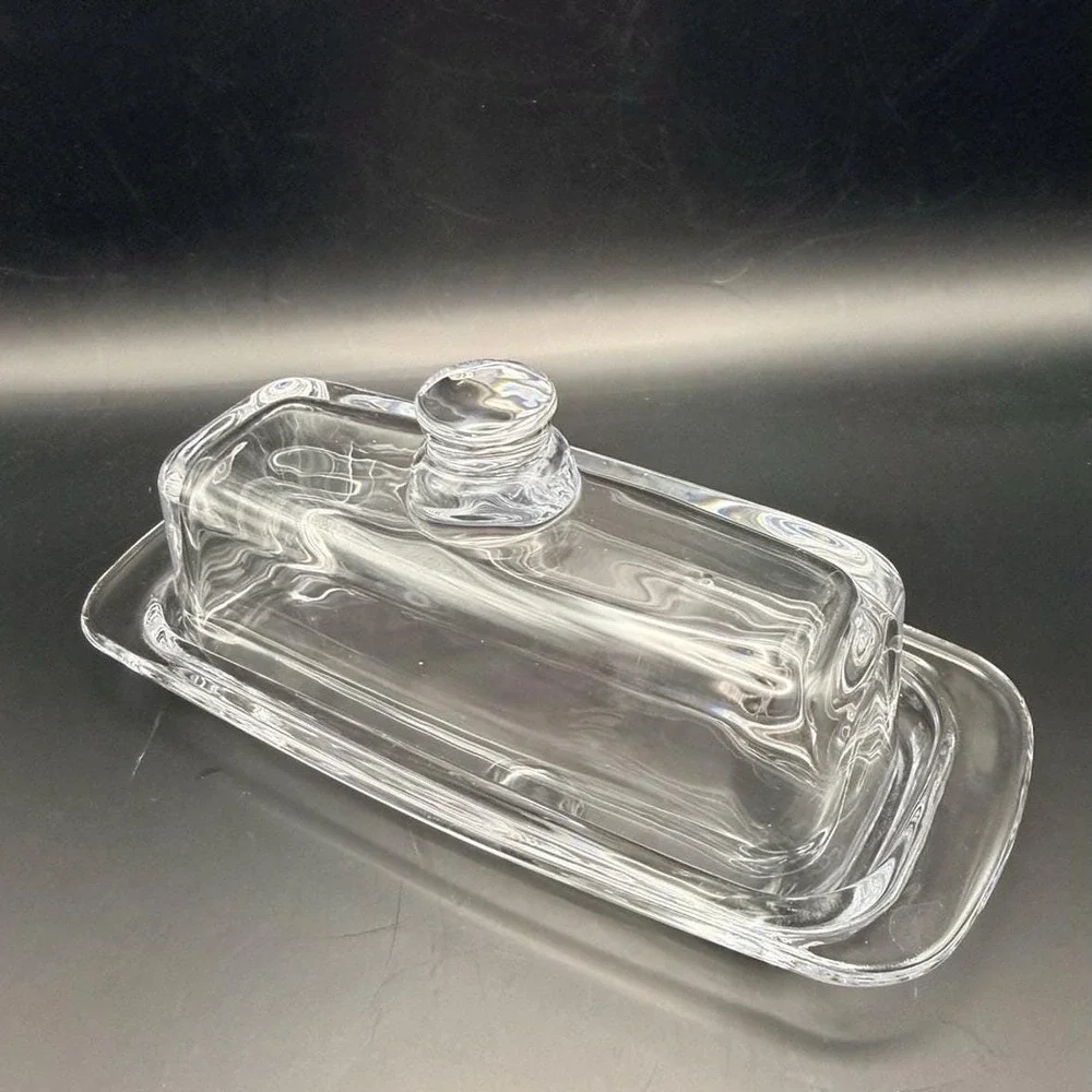 Vintage Clear Glass Butter Dish w Lid Rectangular‎ Covered Butter Keeper